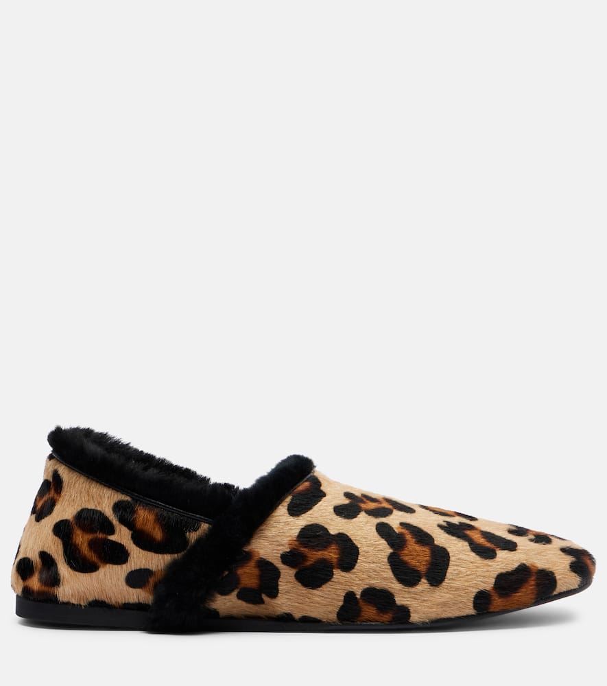 Shearling-lined calf hair slip-on shoes