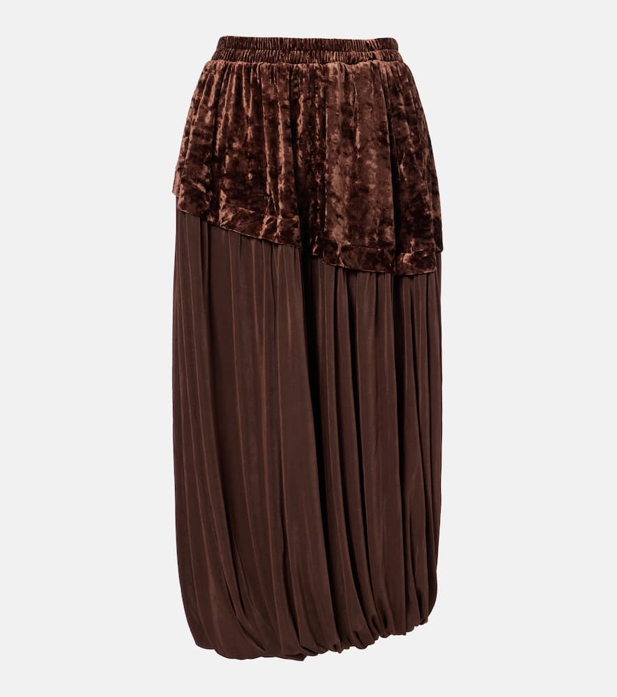Jersey and velvet midi skirt