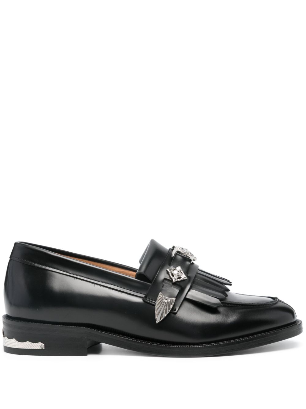 Stud-embellished leather loafers - Black