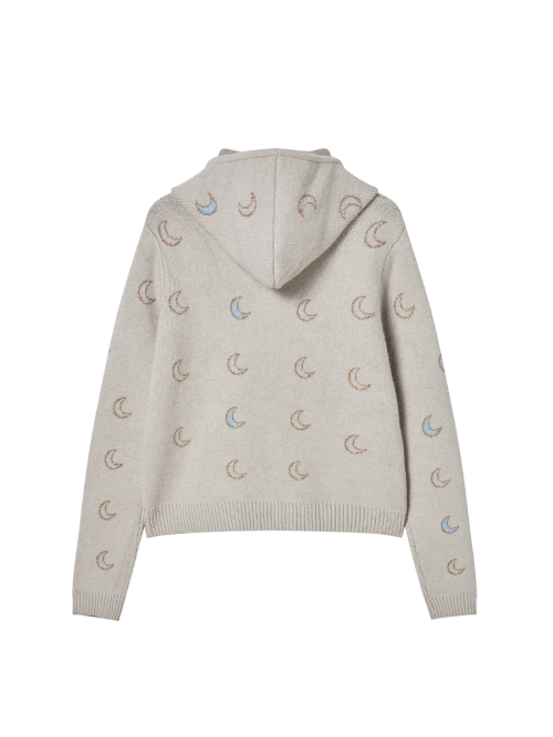 MOON KNITTED ZIP-UP HOODIE IVORY