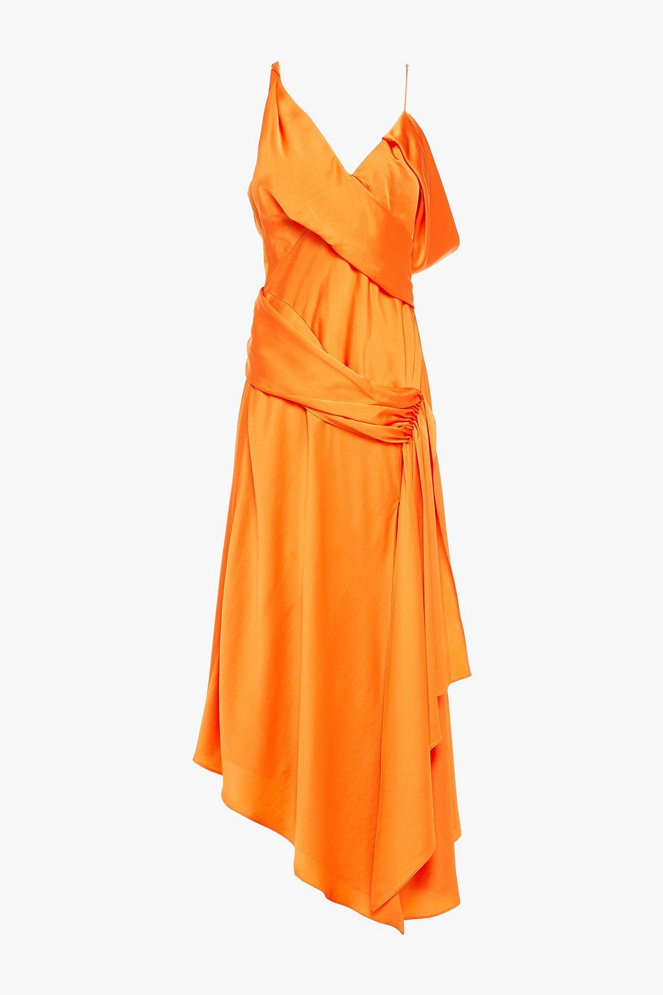 Asymmetric draped satin midi dress - Orange - US 8