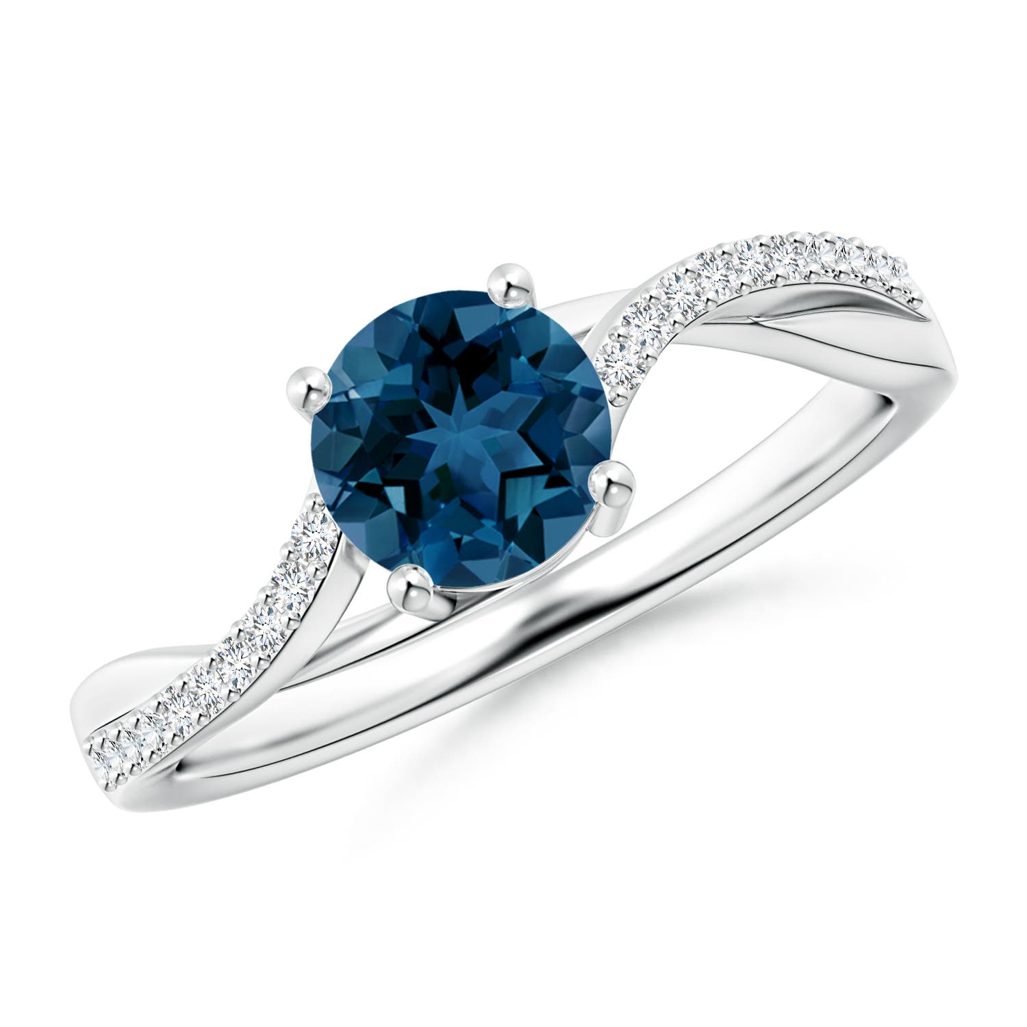 Angara 0.95 Carat Solitaire London Blue Topaz Twisted Split Shank Ring in Platinum