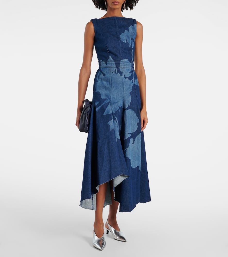 Printed floral denim midi dress