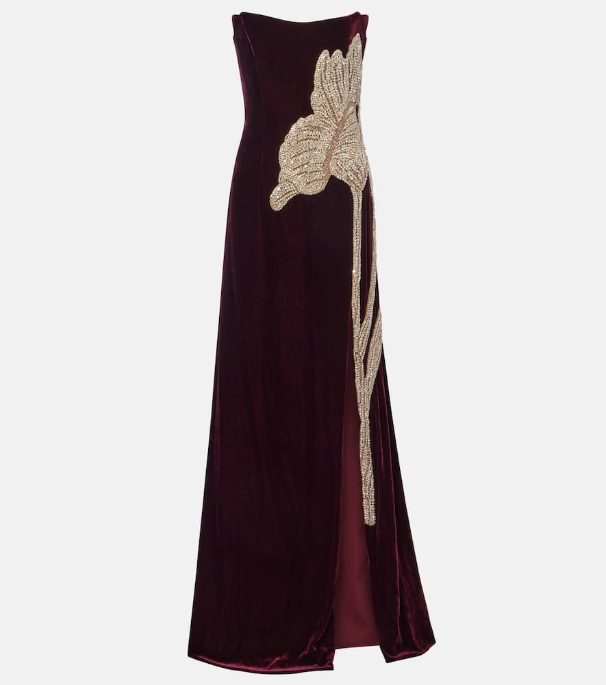Crystal-embellished velvet gown
