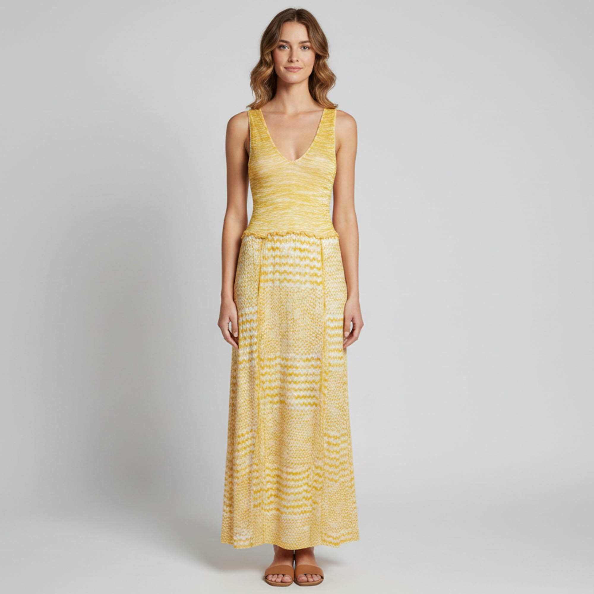 Missoni Mare Yellow Jacquard Knit High Slit Maxi Dre