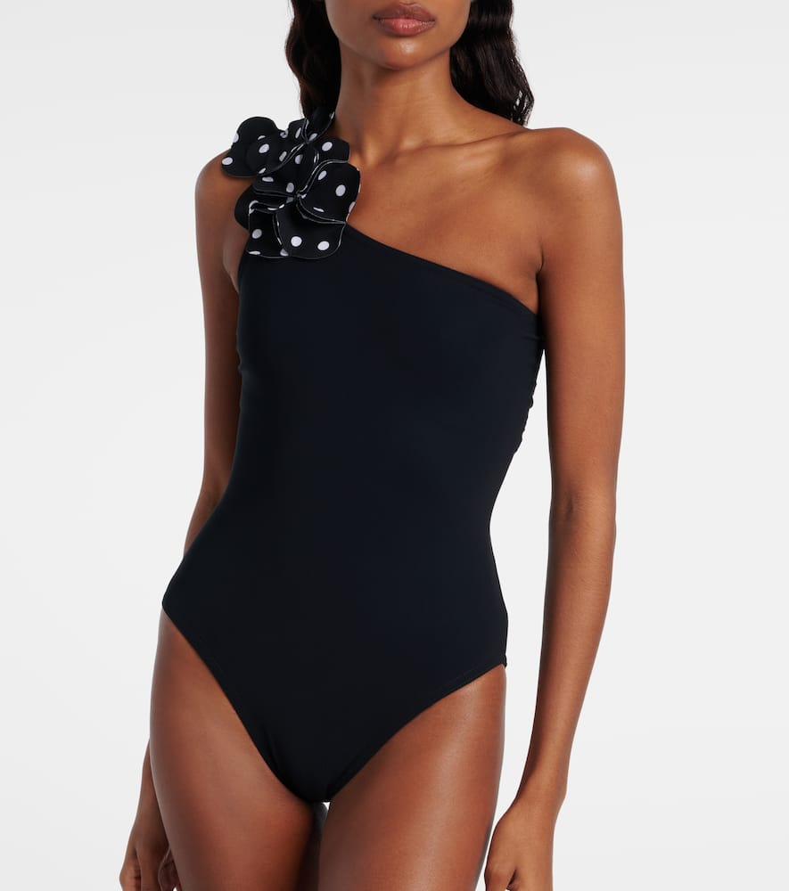 Aria floral-appliqués one-shoulder swimsuit
