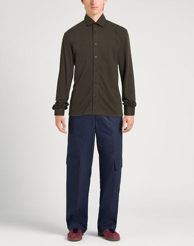 Man Shirt Dark green Size 46 Cotton, Elastane