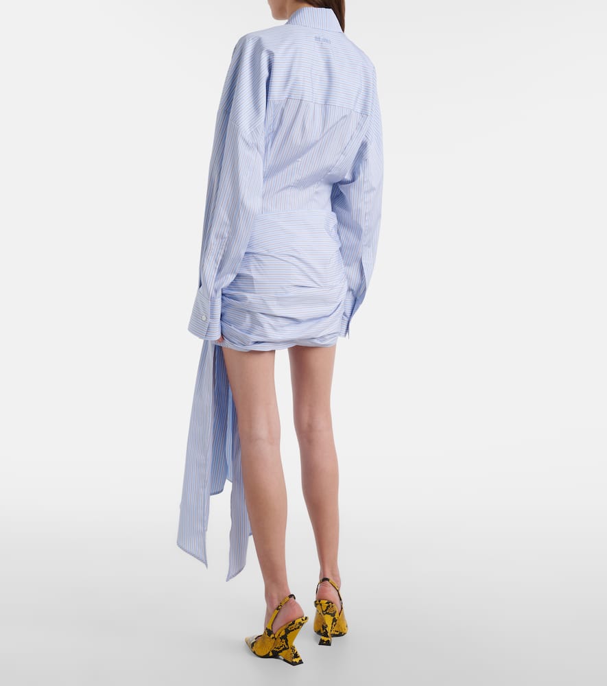 Gathered striped cotton shirt dress