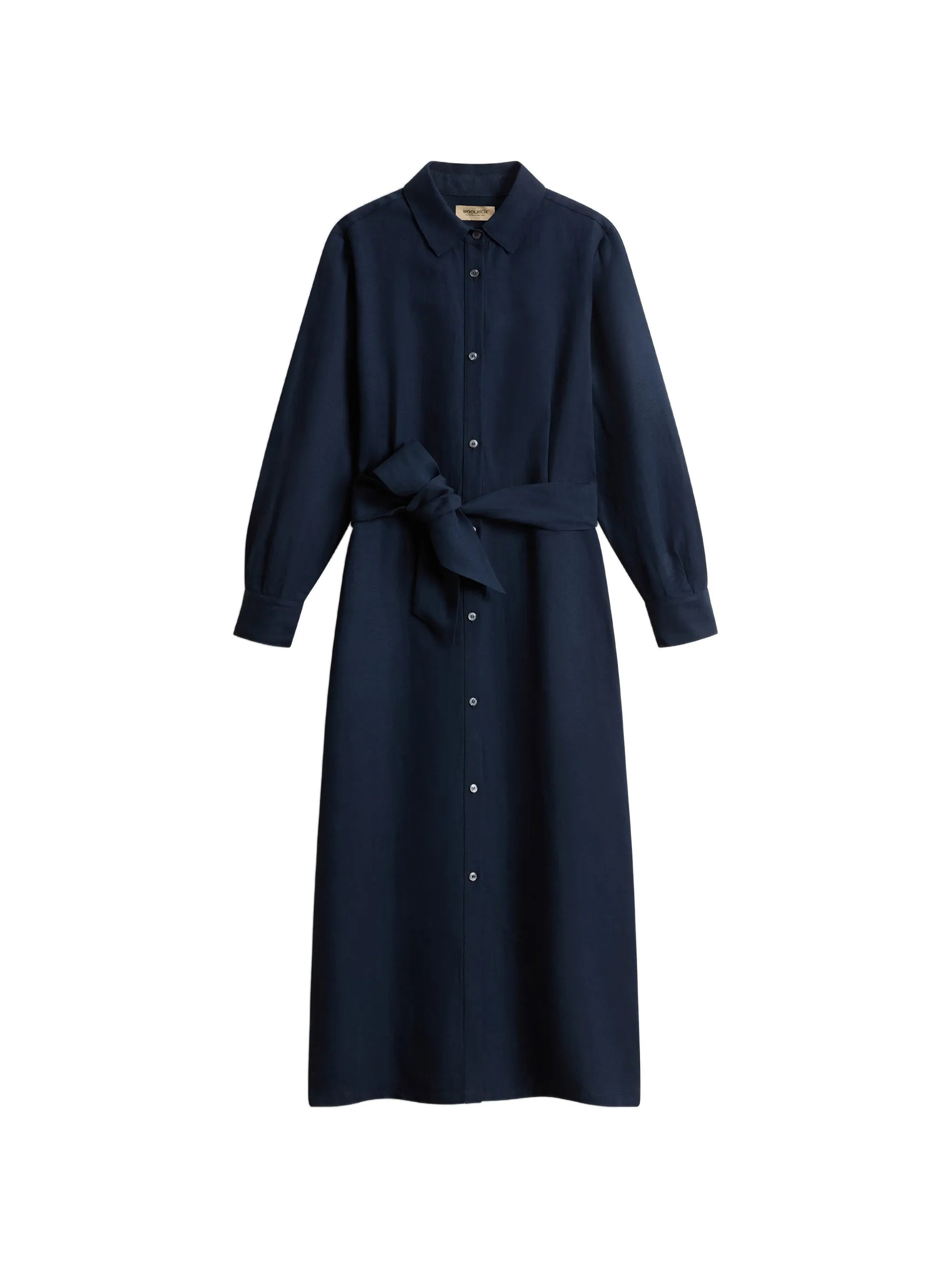 Linen-Blend Shirt Dress with Belt and Adjustable Cuffs