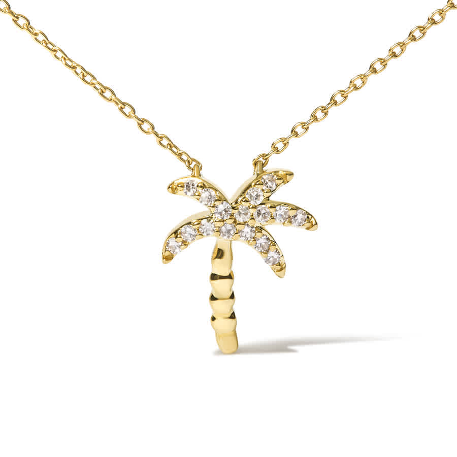 10K Yellow Gold 10 Cttw Round Diamond Palm Tree 18'' Inch Pendant Necklace 