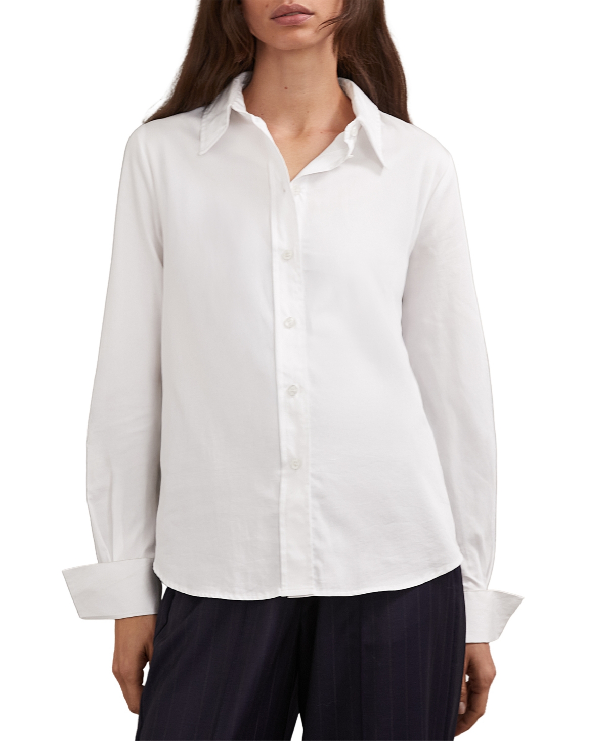 Women's Cotton-Sateen Folded-Cuff Shirt - Ivory
