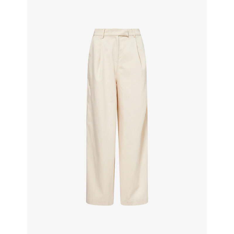 Womens High-Rise Wide-Leg Cotton-Blend Trousers