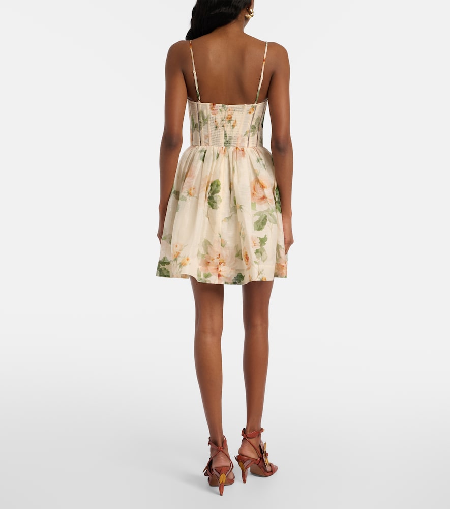 Carousel floral silk and linen bustier dress