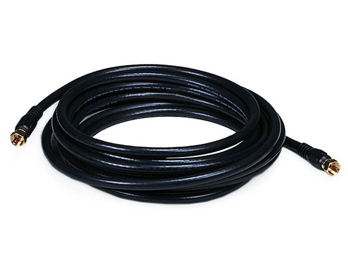 15ft RG6 (18AWG) 75Ohm, Quad Shield, CL2 Coaxial Cable with F Type Connector - Black