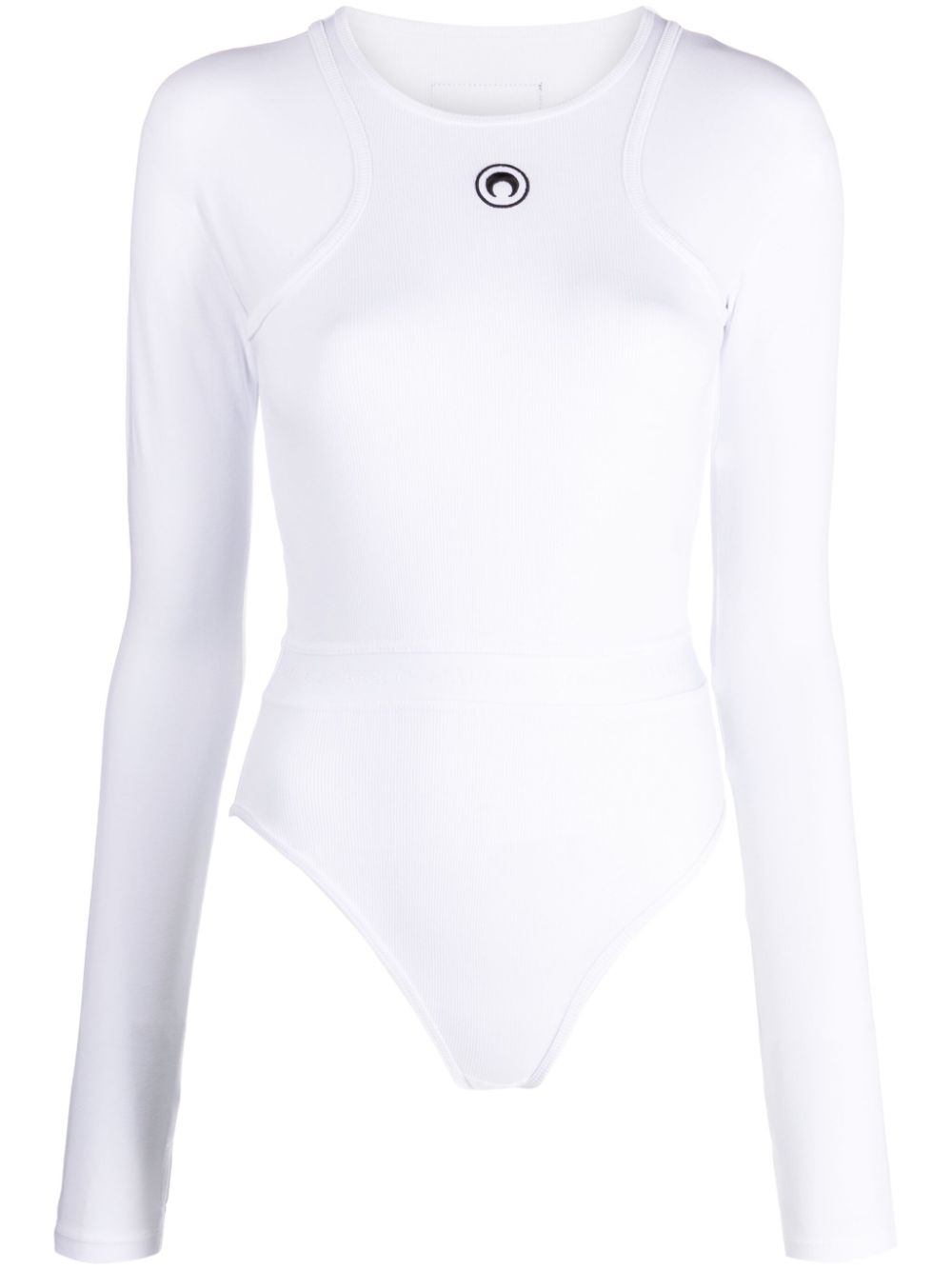 Crescent Moon-embroidered cotton bodysuit - White