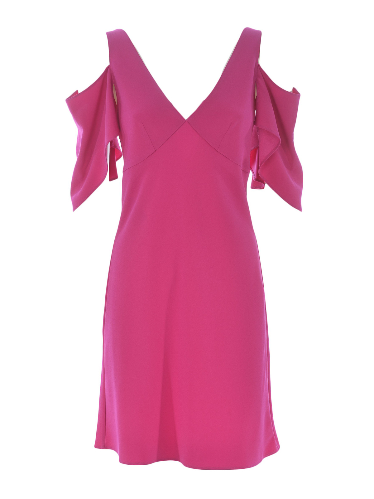 Crepe short dress with cut-out shoulders