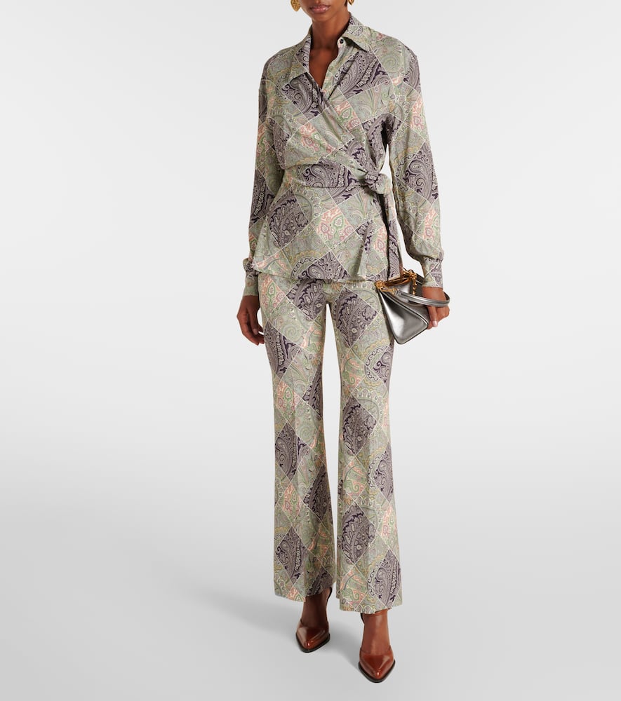 Paisley high-rise flared pants