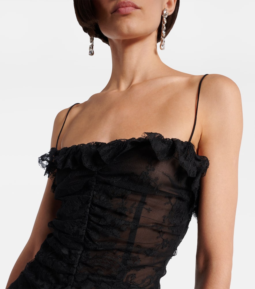 Bow-detail cotton-blend lace gown