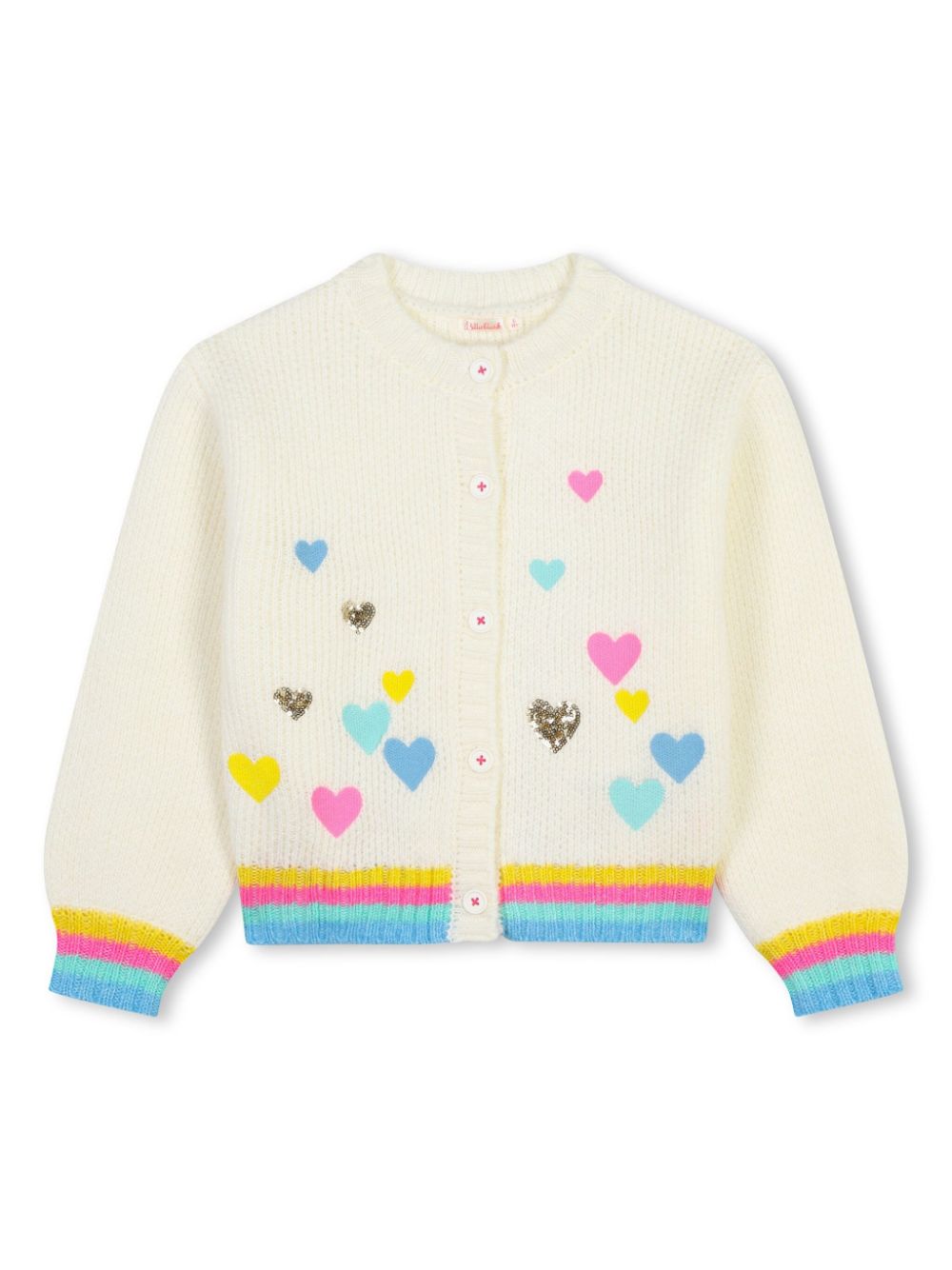 Heart-motifs sequin-embellished knit cardigan - White