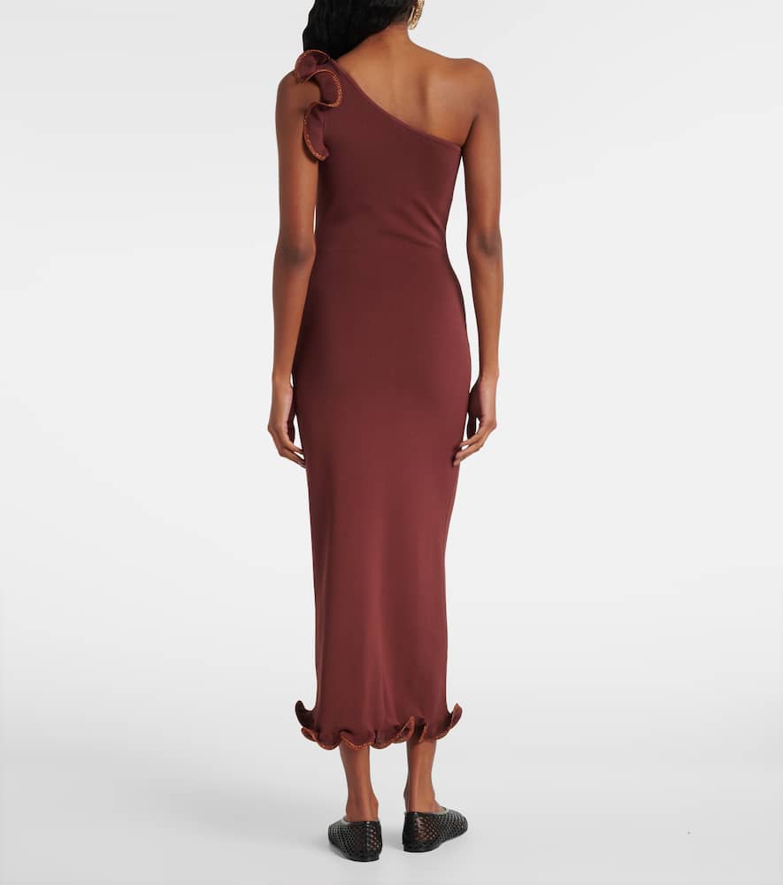 Knitted ruffled midi dress