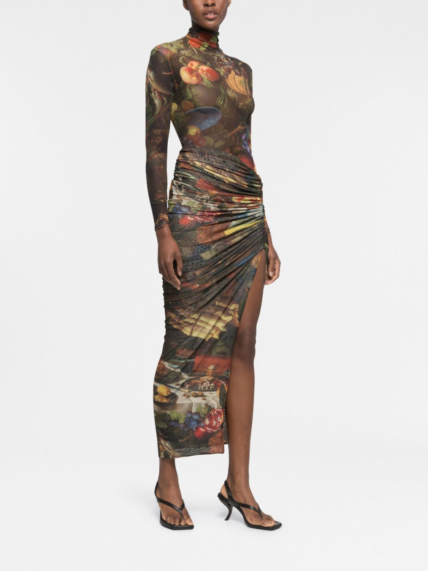 Multicolor Multi color Side Slit Long Skirt