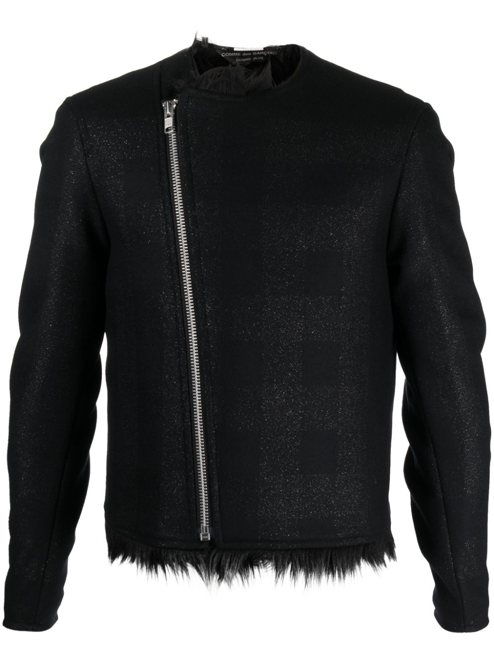 Checked metallic-effect biker jacket - Black