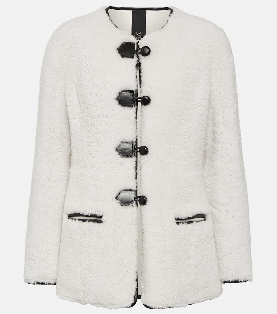 Leather-trimmed shearling jacket