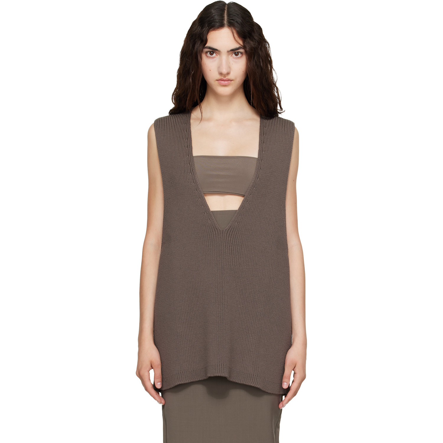 Gray Tower Wool Knit V Neck Vest