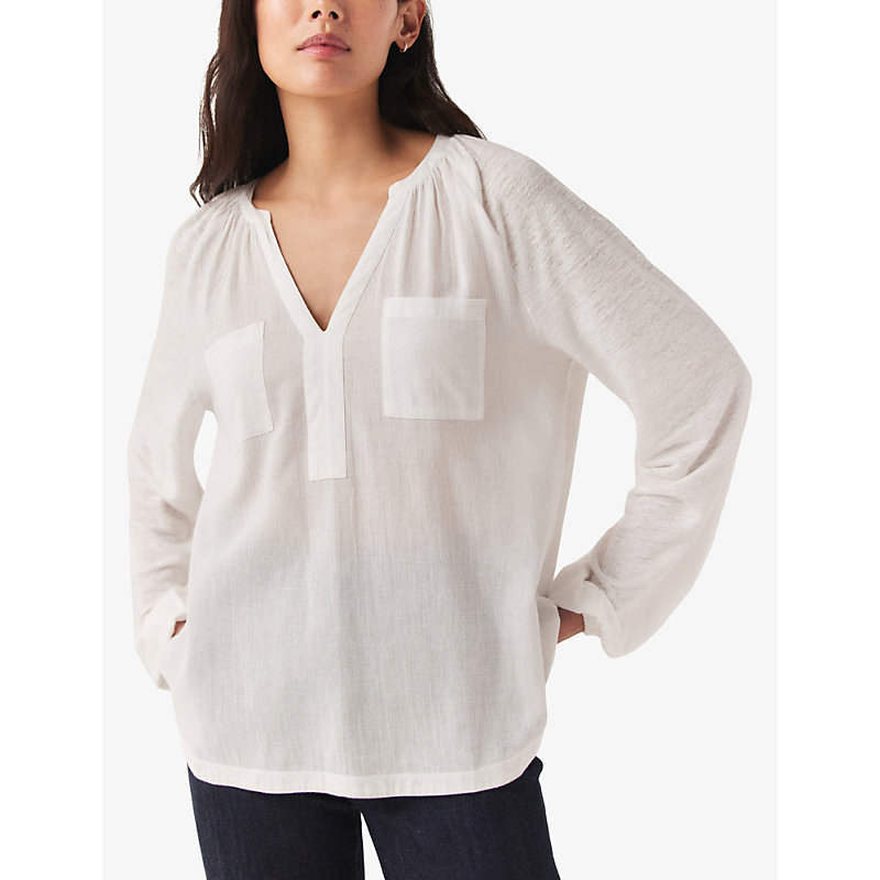Womens White Patch-pocket Relaxed-fit Organic-cotton Blouse