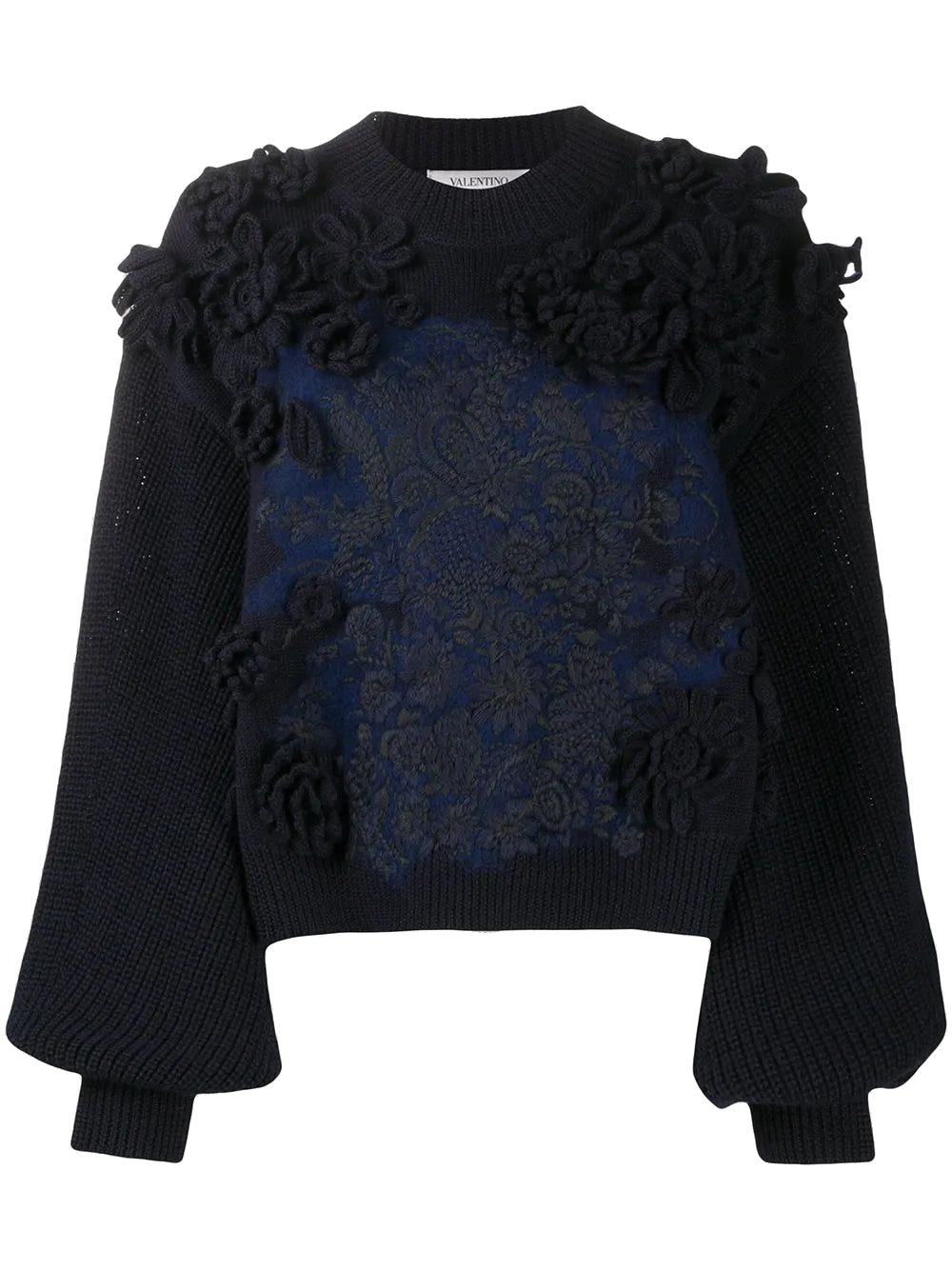 Embroidered Wool Sweater — Navy
