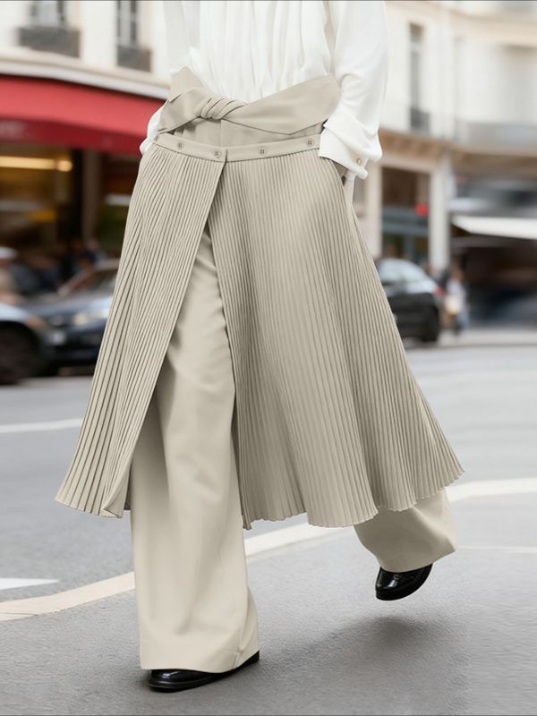 Men's Knot Ruched Wide Leg Pant SKUL45398 - Light Gray / S