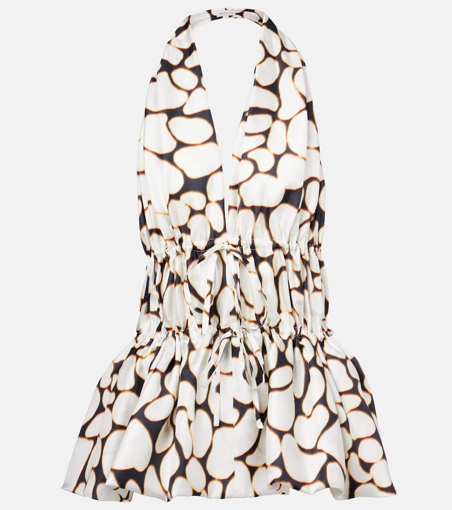 Printed halterneck silk twill top