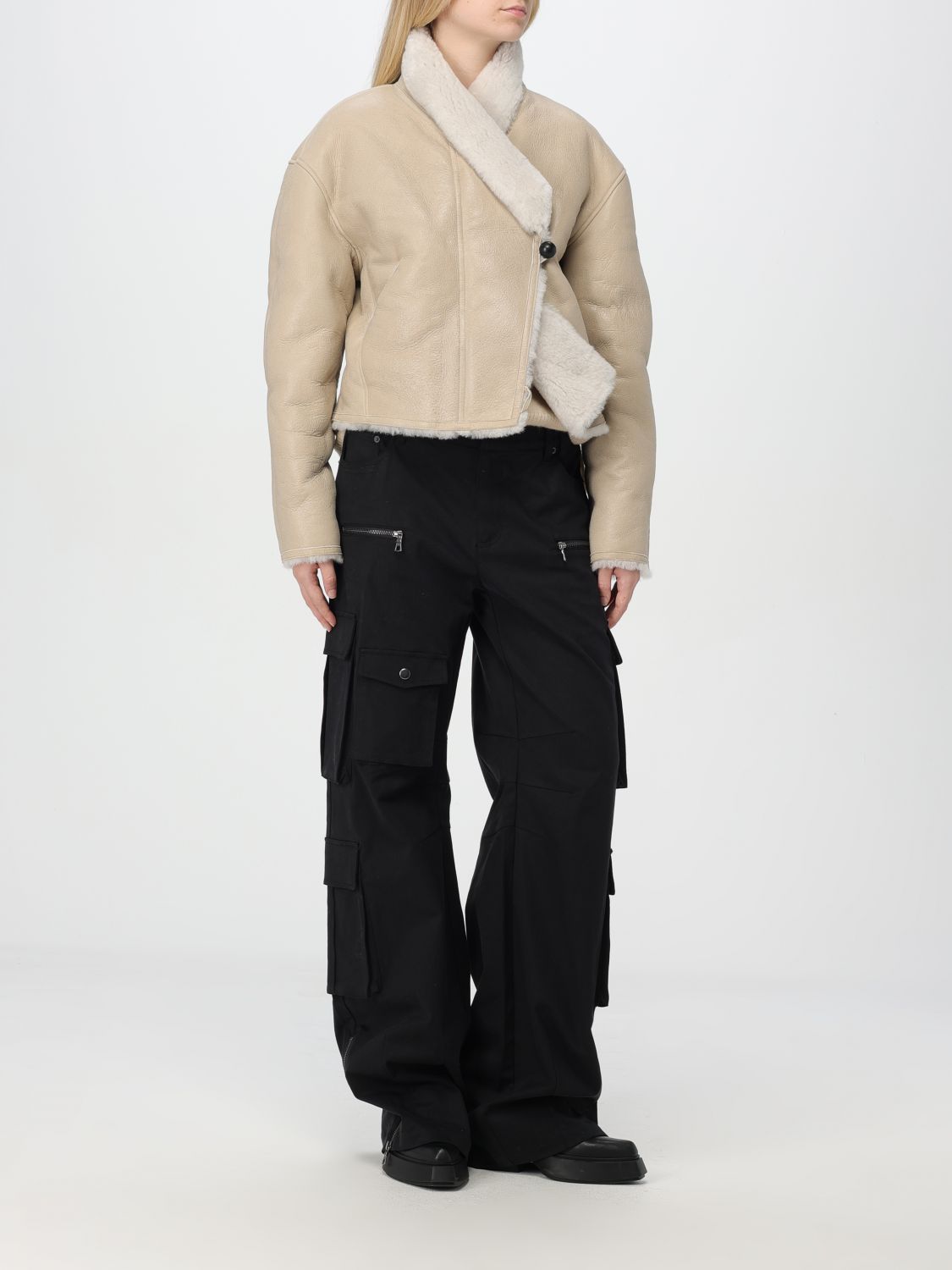 Shearling leather jacket - Neutrals