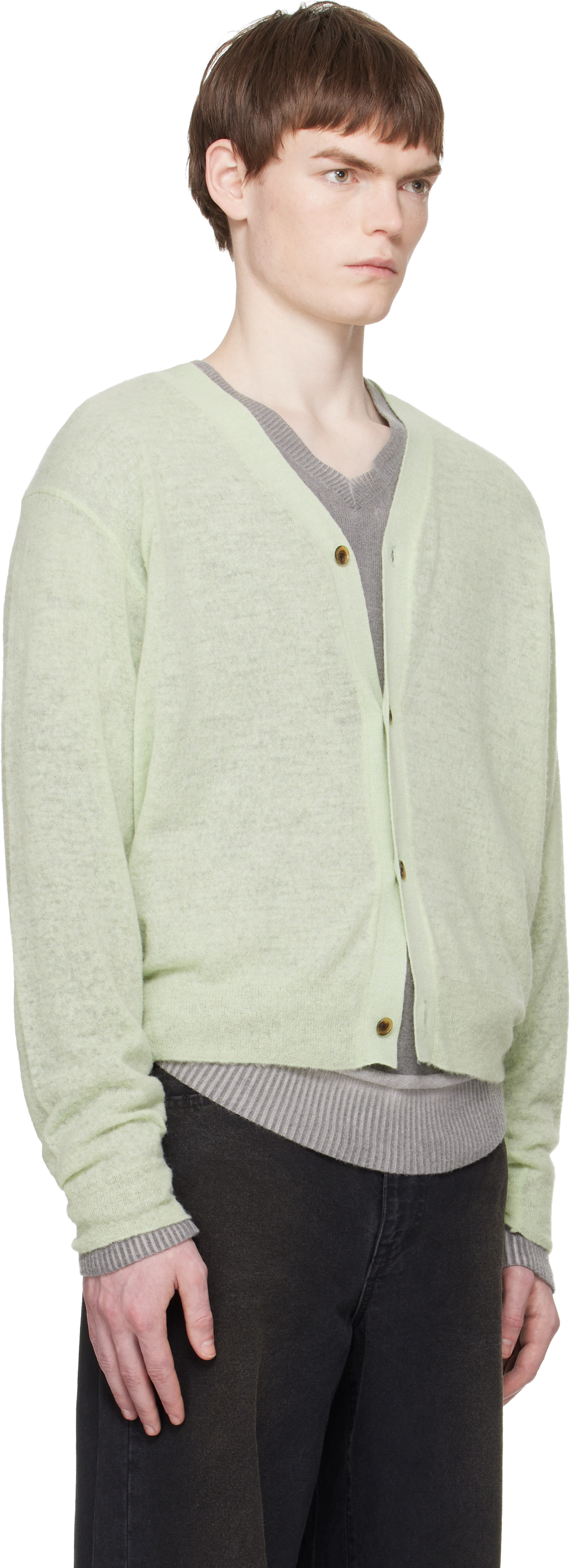 Green Knit V Neck Cardigan