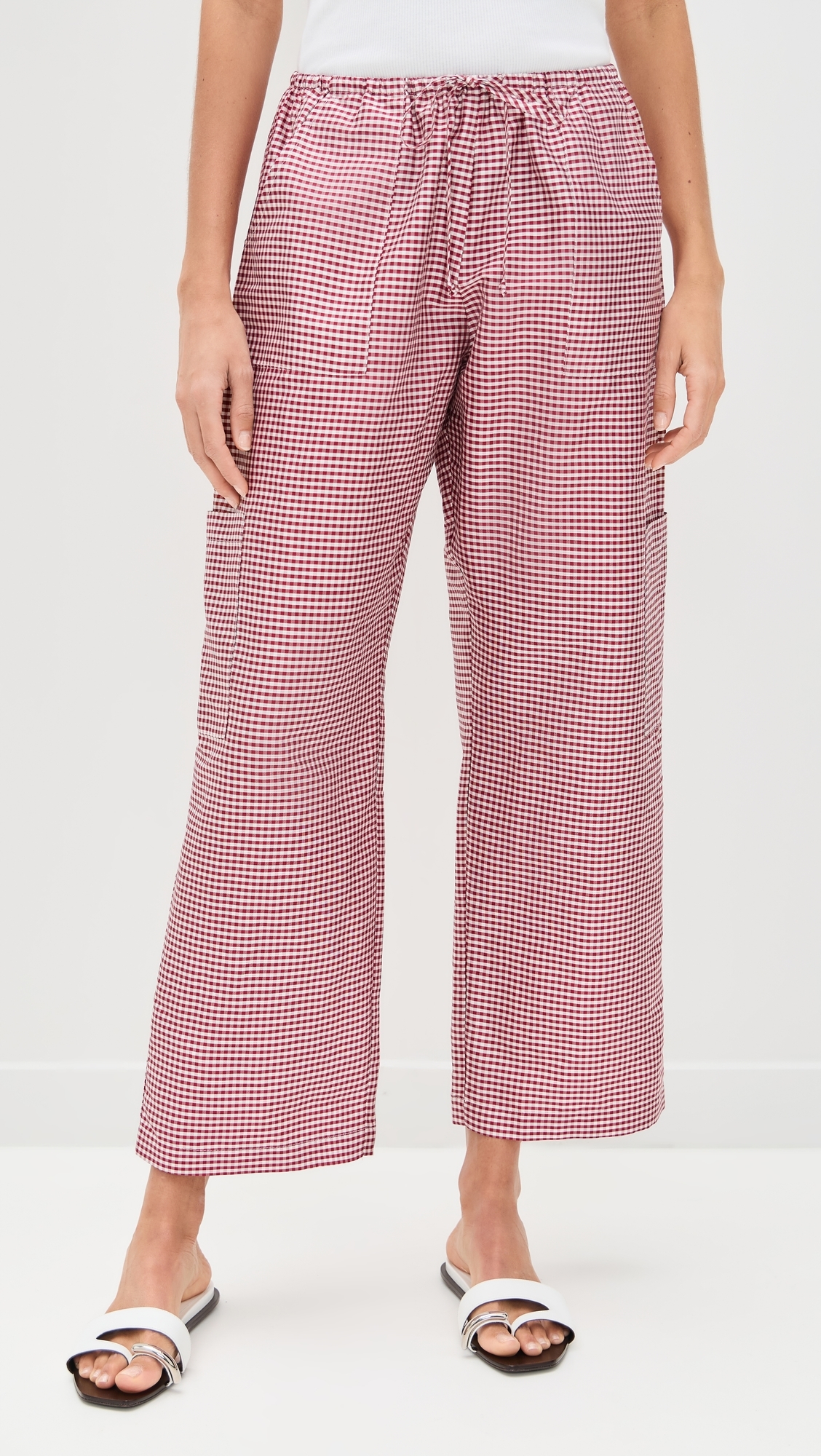 DONNI. The Taffeta Gingham Drawstring Cargo Pants Bell Pepper