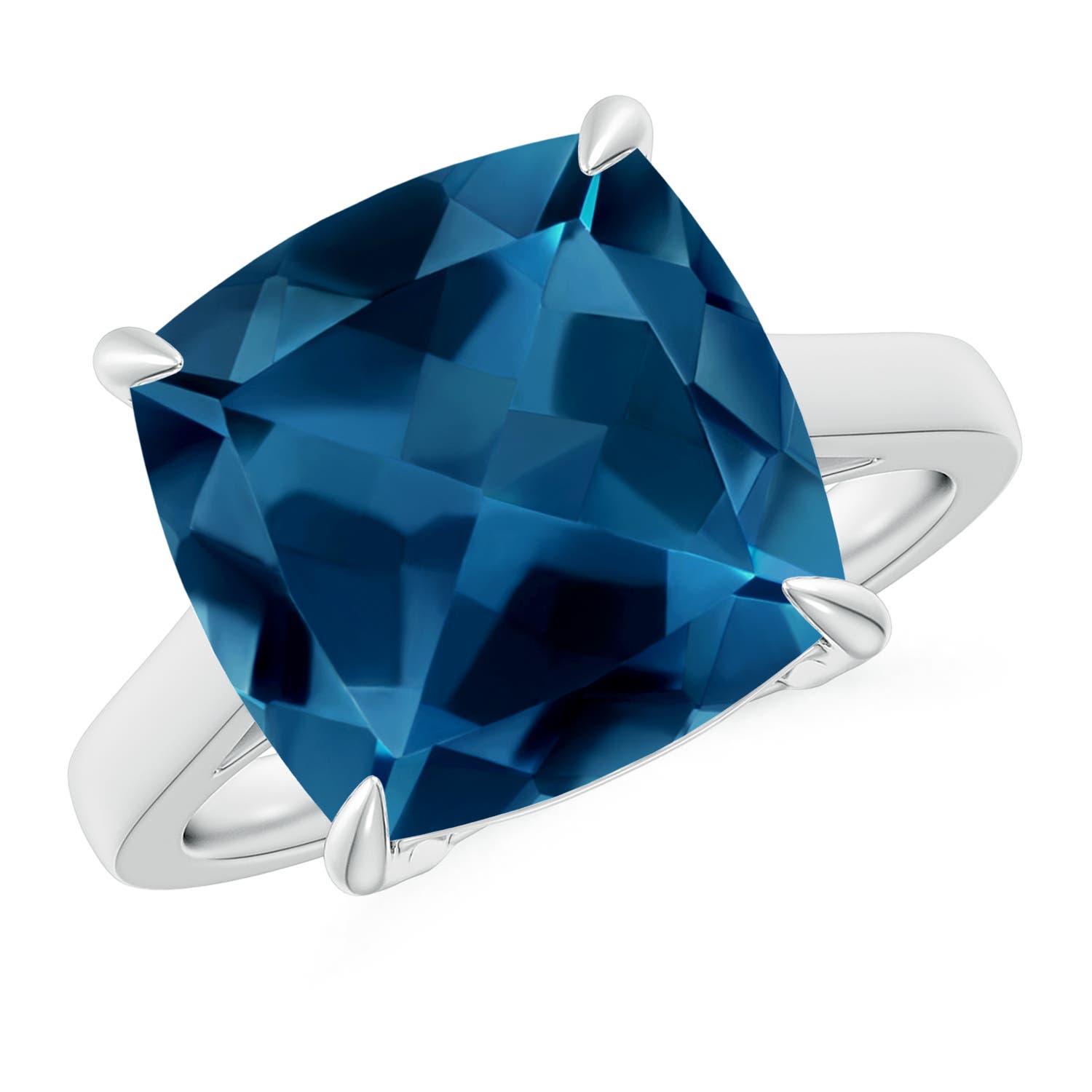 Angara 8.0 Carats Classic Solitaire Cushion London Blue Topaz Cocktail Ring in Platinum