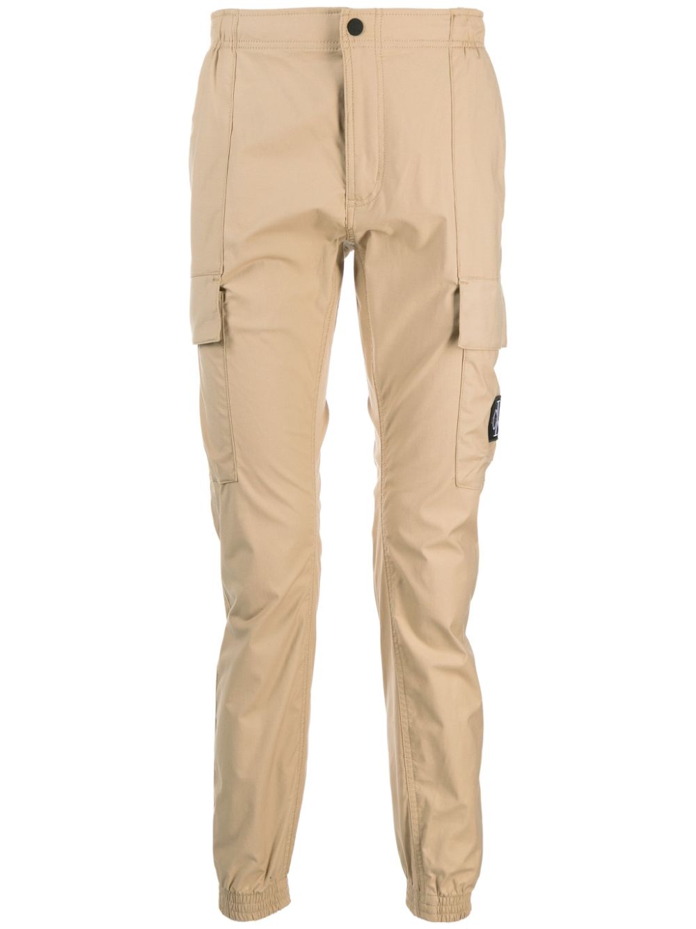 Logo-appliqué elasticated-waistband straight-leg trousers - Brown