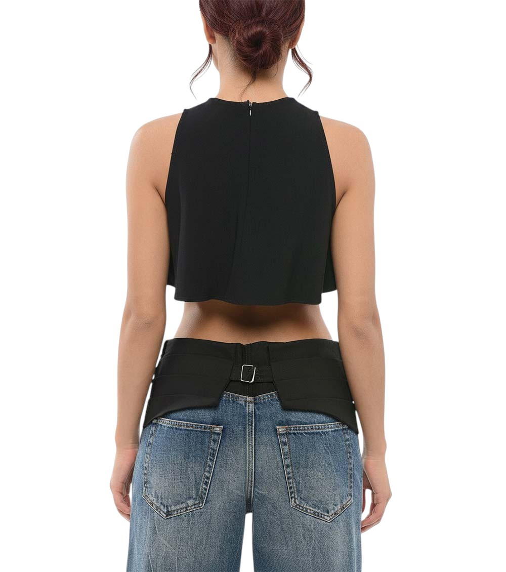 Ami Paris - acetate blend crew-neck flared top