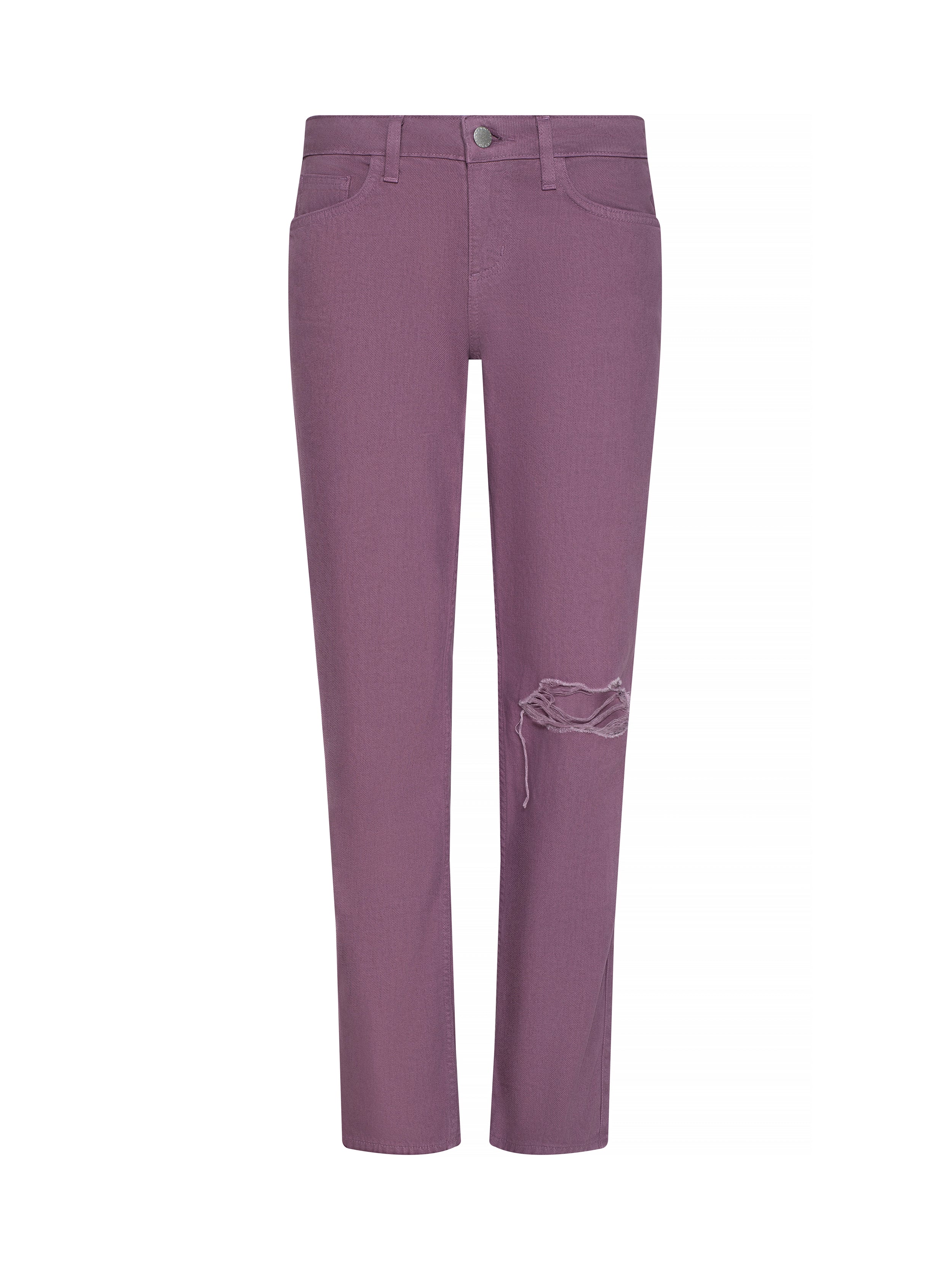 Nevia Slouchy Straight-Leg Jean In Dusky Orchid Destruct