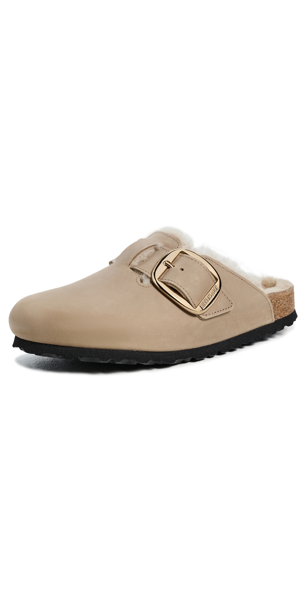 Boston Big Buckle Shearling Clogs Tobacco Brown