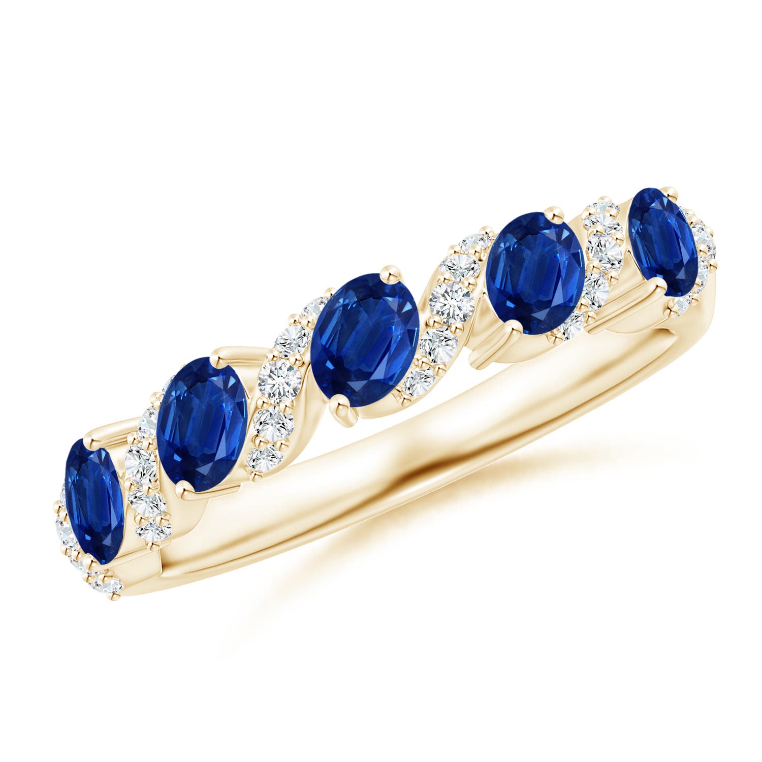 Angara 1.0 Carat Five Stone Oval Sapphire Swirl Ring with Diamonds in 14K Yellow Gold