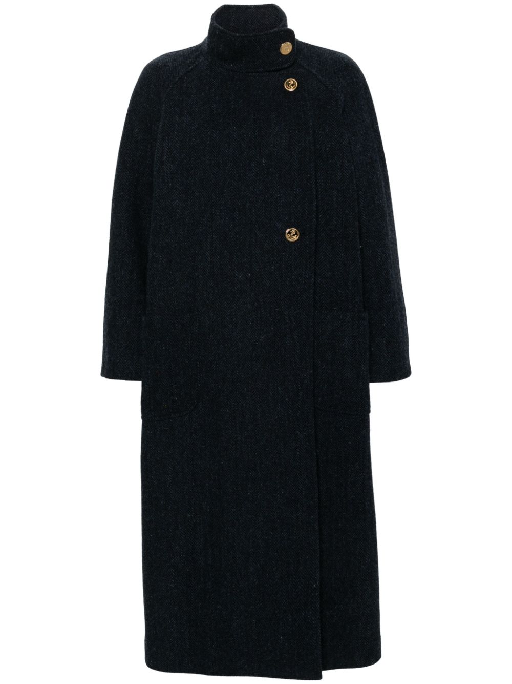 Harris-tweed funnel-neck coat - Blue