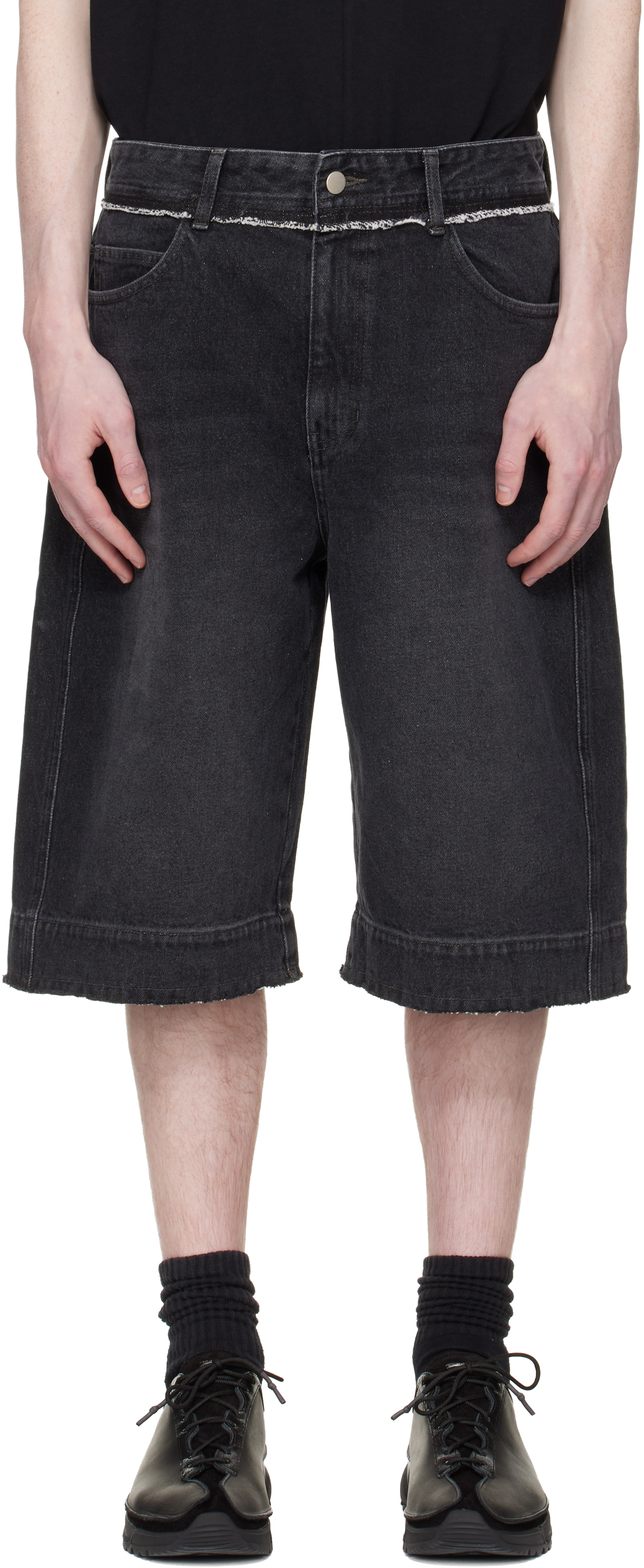 Black Raw Edge Denim Shorts