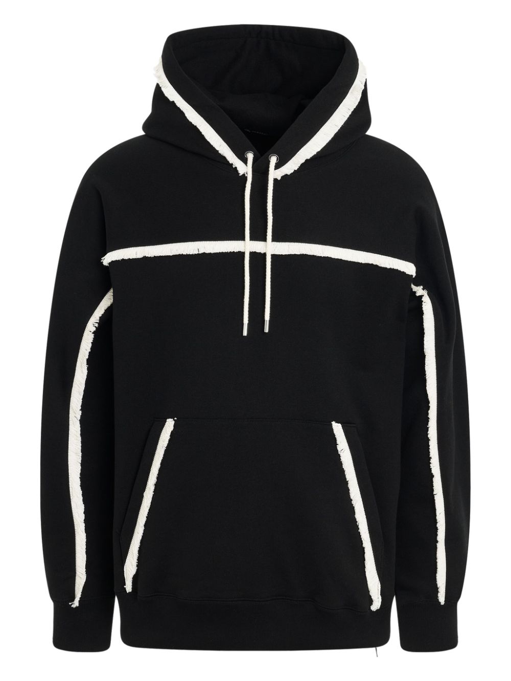 Embroidered fringed hoodie - Black