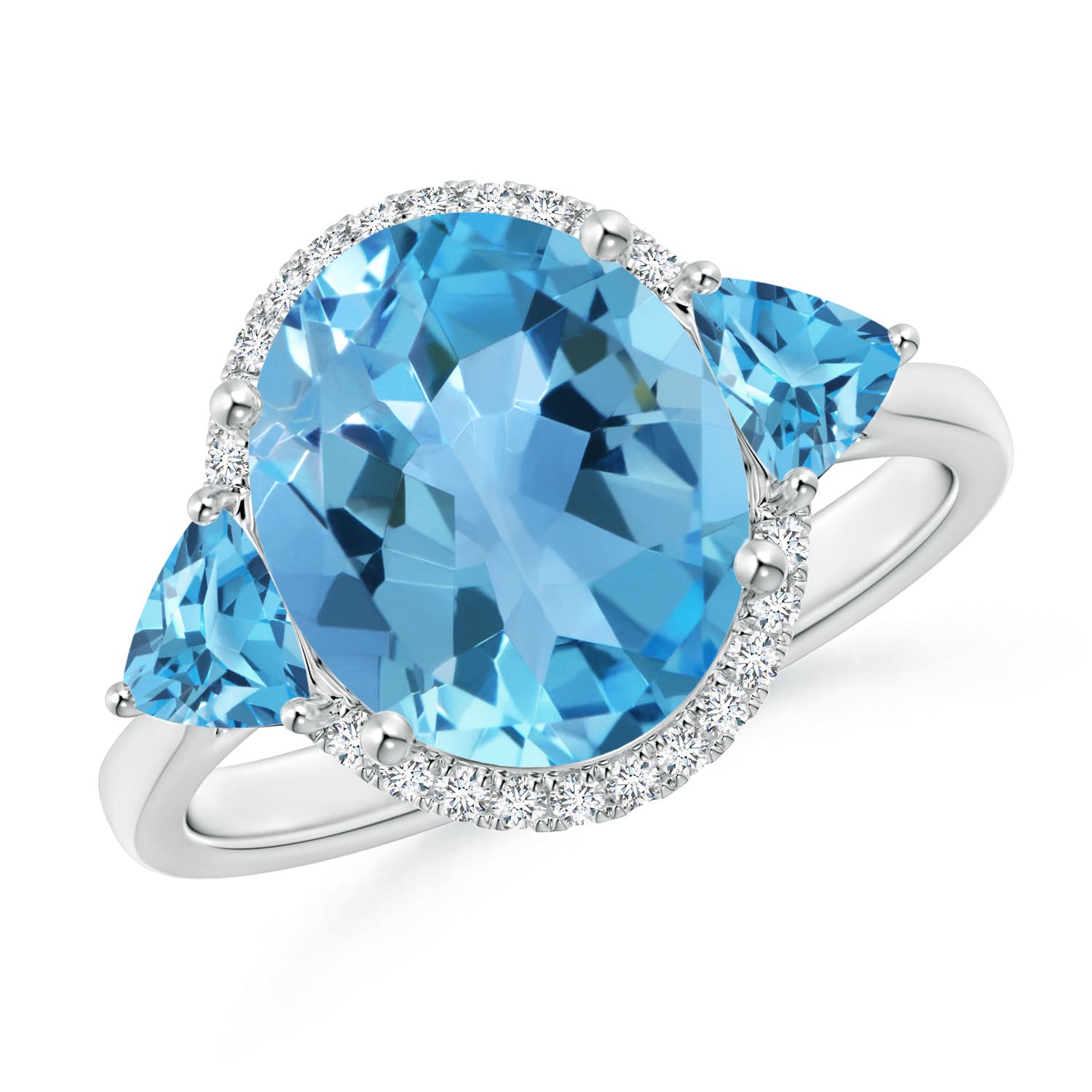 Angara 4.7 Carats Oval & Trillion Swiss Blue Topaz Cocktail Ring in Platinum