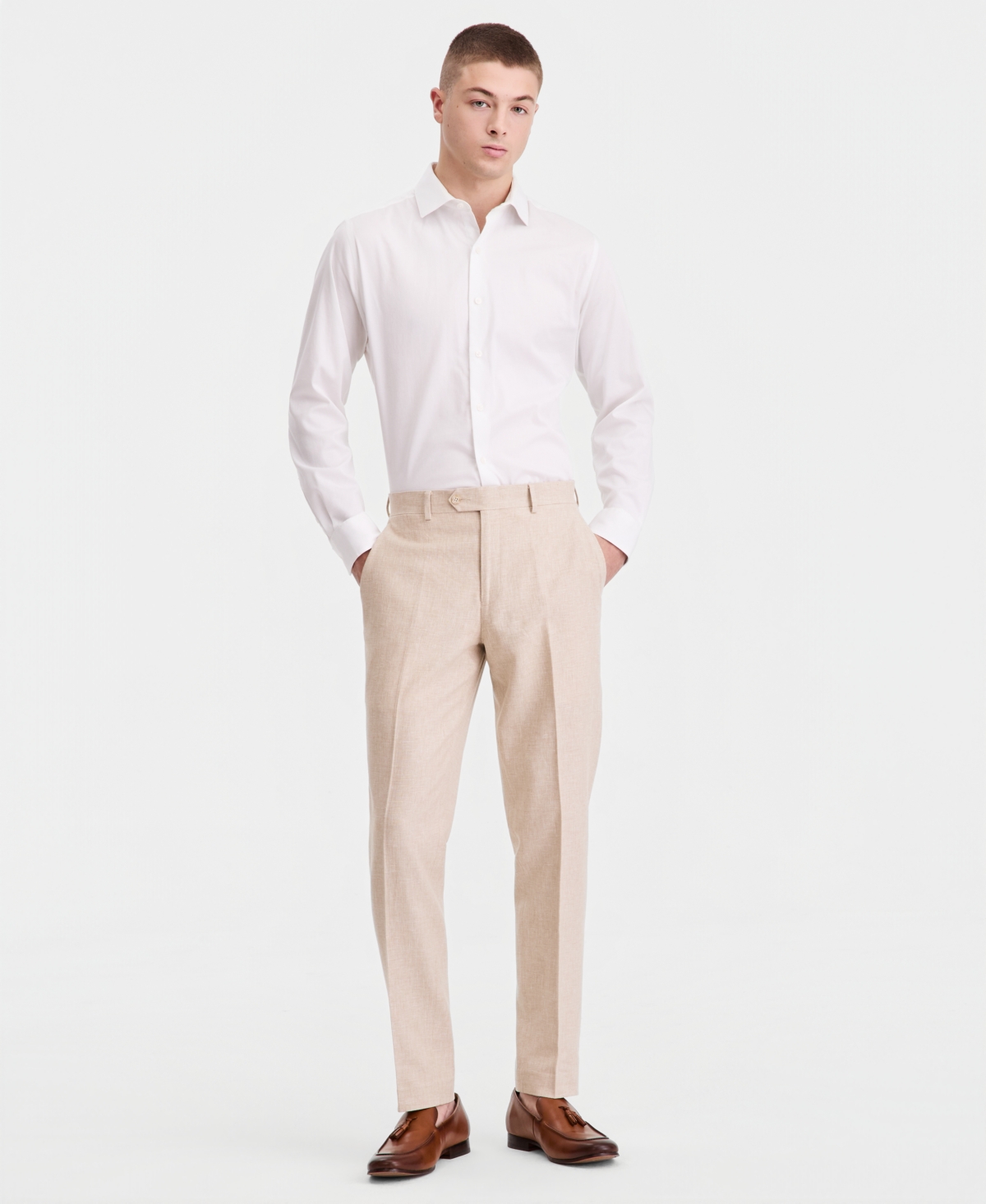 Men's Slim-Fit Linen-Blend Suit Separates Pants, Macy's Exclusive - Light Tan