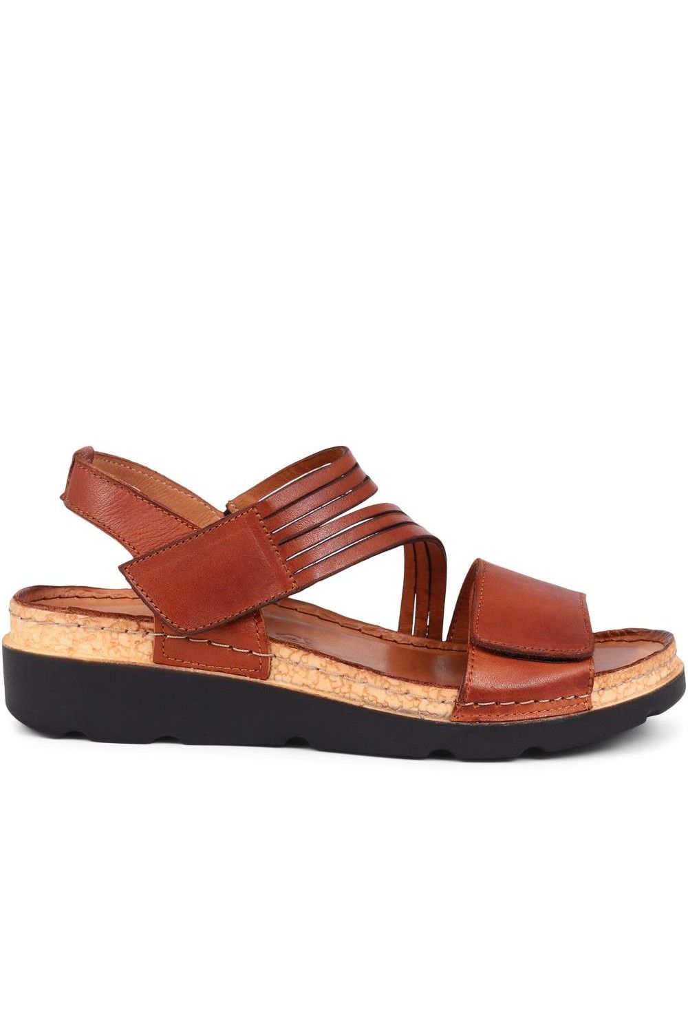 Pavers Women's Adjustable Fasten Leather Sandals in Tan