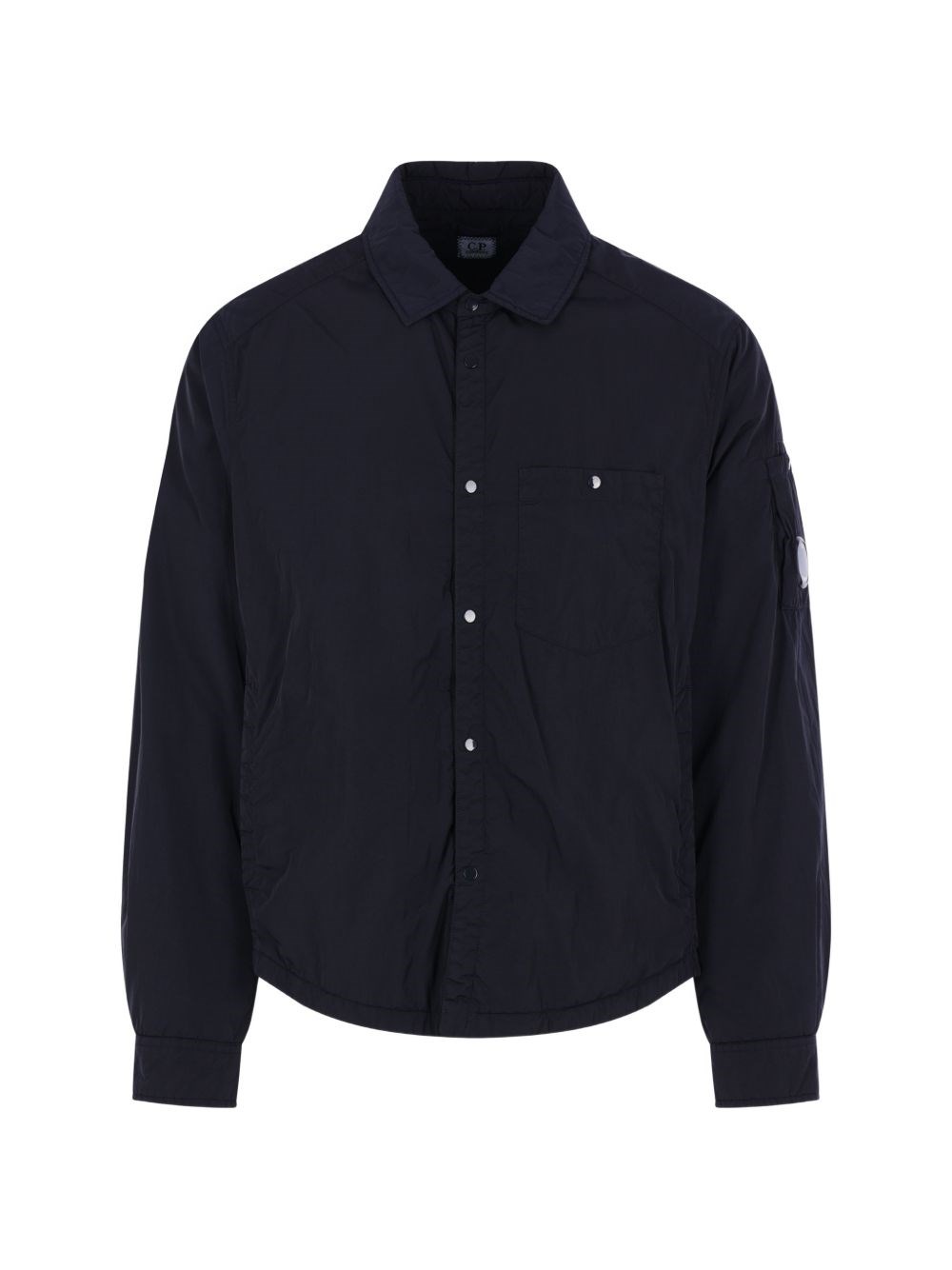 Blue Jacket With Classic Collar And Logo Plaque On The Sleeve In Tech Fabric Man