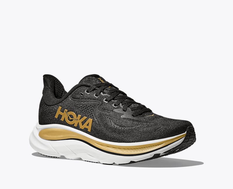 HOKA Women's Clifton 10 Shoes in Black/Gold