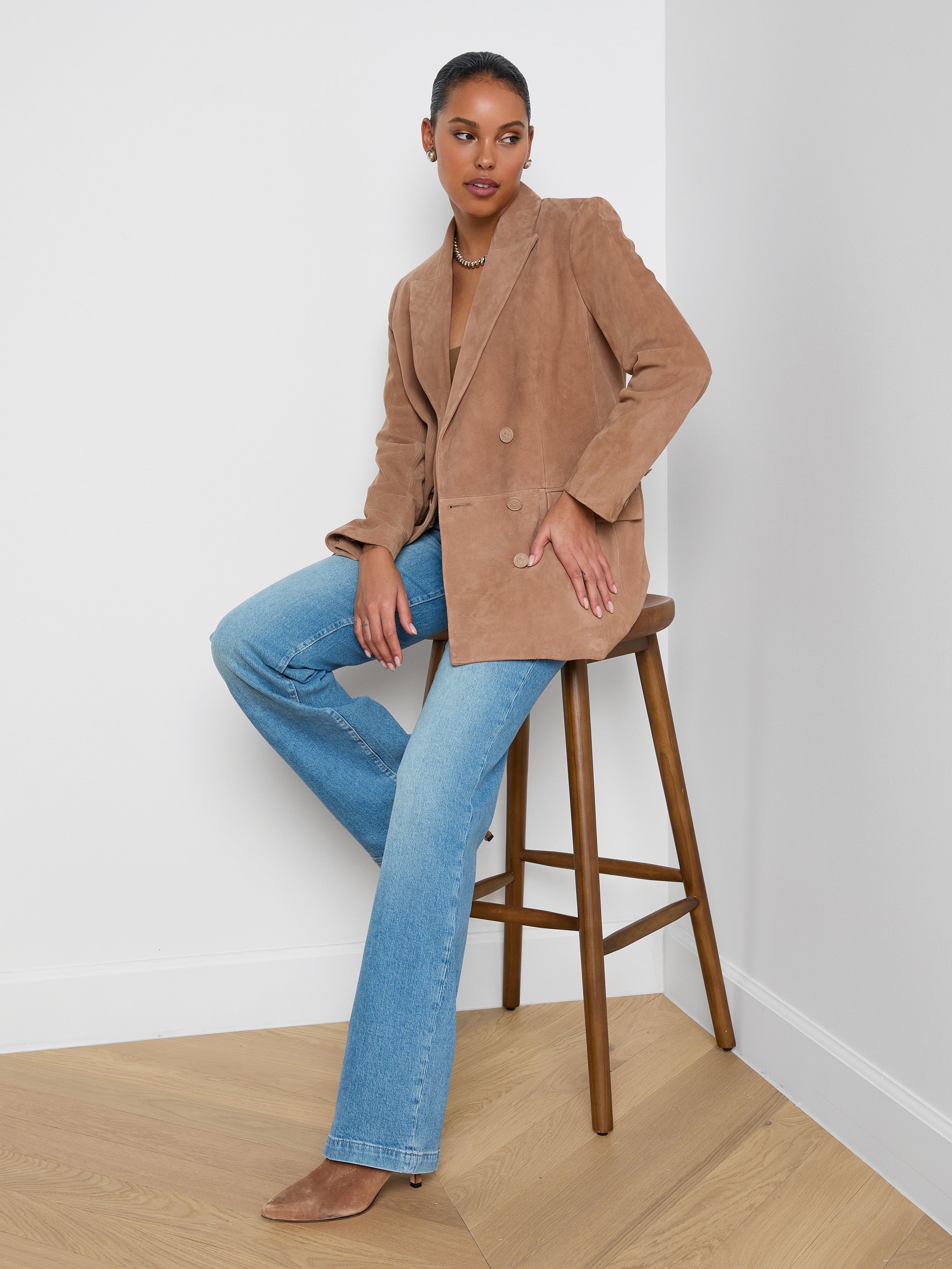 Aimee Oversized Suede Blazer In Cappuccino